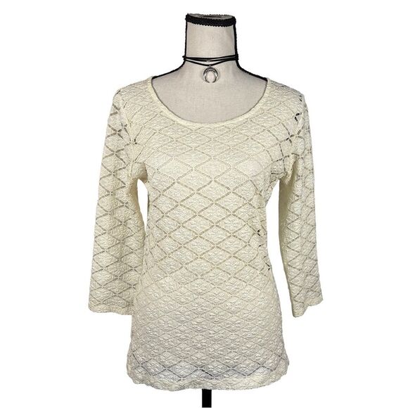 Forever 21 Ivory Textured Lace Knit Tunic Top | Size Medium | Made in USA - Picture 1 of 8